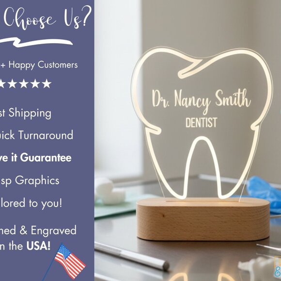 Dentist Night Light – Personalized LED Tooth Lamp for Office Decor - Picture 4 of 8